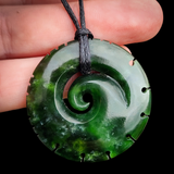 NZ Greenstone Pounamu Notched Koru Pendant Necklace (N947)