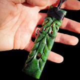 NZ Greenstone Pounamu XL Manaia Toki Pendant Necklace (N960)