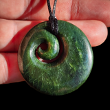NZ Greenstone Pounamu Round Koru Pendant Necklace (N916)