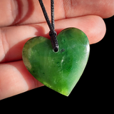 NZ Greenstone Pounamu Heart Pendant Necklace (N959)