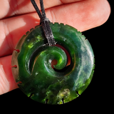NZ Greenstone Pounamu Notched Koru Pendant Necklace (N957)