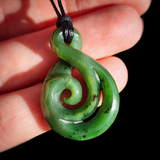 NZ Greenstone Pounamu Koru Twist Pendant Necklace (N954)