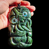 NZ Greenstone Pounamu XL Tiki Pendant Necklace (N913)