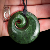 NZ Greenstone Pounamu Round Koru Pendant Necklace (N925)