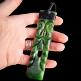 XL NZ Greenstone Pounamu Etched Manaia Toki Pendant Necklace (N929)