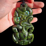 NZ Greenstone Pounamu XL Tiki Pendant Necklace (N950)