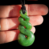 NZ Greenstone Pounamu Triple Twist Pendant Necklace (N970)
