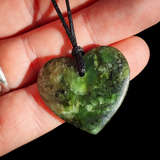 NZ Greenstone Pounamu Heart Pendant Necklace (N966)