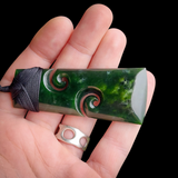 NZ Greenstone Pounamu Double Koru Toki Pendant Necklace (N839)