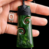 NZ Greenstone Pounamu Double Koru Toki Pendant Necklace (N839)