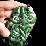 NZ Greenstone Pounamu XL Tiki Pendant Necklace (N838)
