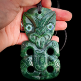 Natural Nephrite Jade XL Hei Tiki Pendant Necklace (N1056)
