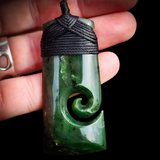 Natural Nephrite Jade Koru Toki Pendant Necklace (N1060)