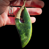 NZ Greenstone Pounamu XL Axe Hook Pendant Necklace (N1045)