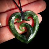 Natural Nephrite Jade Triple Koru Heart Pendant Necklace (N1063)