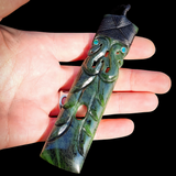 NZ Greenstone Pounamu XL Mania Toki Pendant Necklace (N1031)