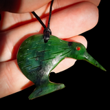 NZ Greenstone Pounamu Kiwi Pendant Necklace (N1009)