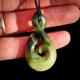 Natural Nephrite Jade Koru Twist Pendant Necklace (N1057)