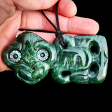 Natural Nephrite Jade Side Hei Tiki Pendant Necklace (N1054)