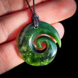 NZ Greenstone Pounamu Koru Pendant Necklace (N1027)