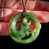 NZ Greenstone Pounamu Triple Koru Pendant Necklace (N1030)