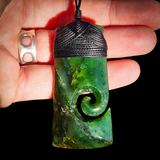 Natural Jade Side Koru Toki Pendant Necklace (N1073)