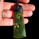 NZ Greenstone Pounamu Double Koru Toki Pendant Necklace (N1048)
