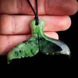 Natural Nephrite Jade Whale Tail Pendant Necklace (N1059)