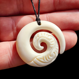 CLEARANCE Etched Koru Bone Carving Pendant Necklace