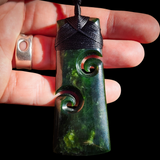 NZ Greenstone Pounamu Double Koru Toki Pendant Necklace (N1007)