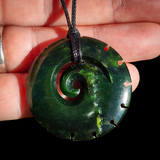 NZ Greenstone Pounamu Notched Koru Pendant Necklace (N1020)