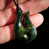 NZ Greenstone Pounamu Hook Pendant Necklace (N1017)