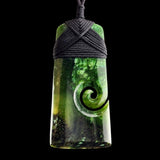 Natural Jade Side Koru Toki Pendant Necklace (N2243)