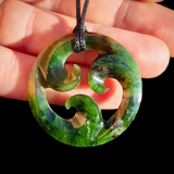 Natural Jade Triple Koru Pendant Necklace (N1085)