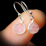Solid 925 Sterling Silver & Natural Rose Quartz Drop Hook Earrings