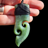 Natural Jade Double Koru Toki Pendant Necklace (N1131)