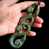 Natural Jade Side XXL Double Manaia Pendant Necklace (N1109)