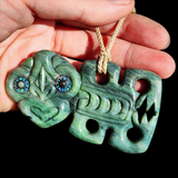 Natural Jade Hei Tiki Pendant Necklace (N1151)