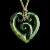 Natural Jade Triple Koru Heart Pendant Necklace (N2268)