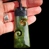 Natural Jade Double Koru Toki Pendant Necklace (N1116)