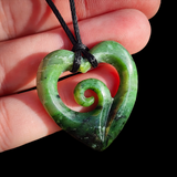 Natural Jade Koru Heart Pendant Necklace (N1124)