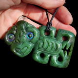 Natural Jade Hei Tiki Pendant Necklace (N1155)