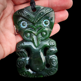 Natural Jade XL Tiki Pendant Necklace (N1140)