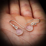 Solid 925 Sterling Silver & Natural Rose Quartz Drop Hook Earrings