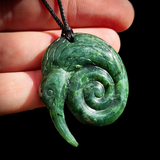 Natural Jade Kiwi Koru Pendant Necklace (N1142)