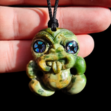 Natural Jade Small Tiki Pendant Necklace (N1144)
