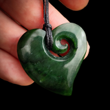 Natural Jade Koru Heart Pendant Necklace (N1129)