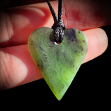 NZ Greenstone Pounamu Heart Pendant Necklace (N819)