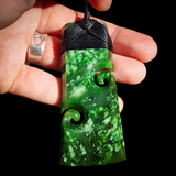 Natural Jade Double Koru Toki Pendant Necklace (N1208)