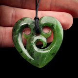 Natural Jade Triple Koru Heart Pendant Necklace (N2215)